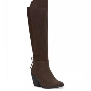Lucky Brand Women's Mekinna Lace-Up Stacked-Heel Dress Boots.(chocolate suede )